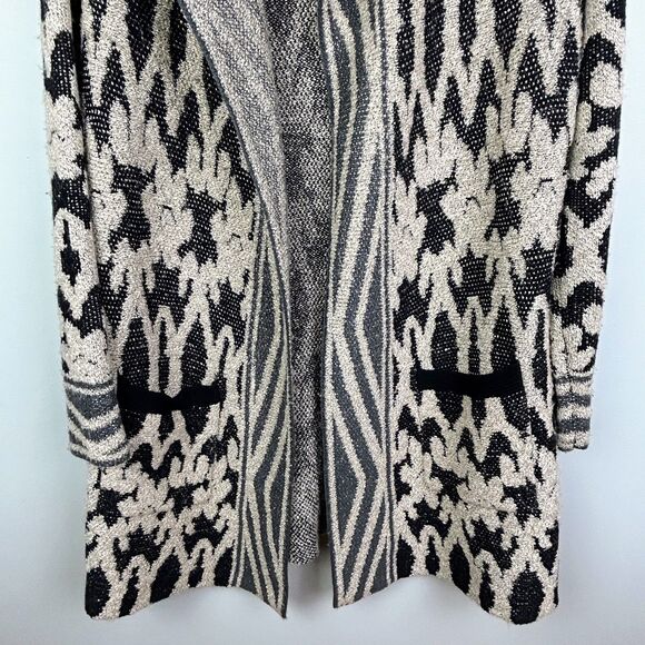 Lucky Brand Bali Cardigan Knit Open Front Draped Sweater Aztec Pt Black Cream L - Picture 3 of 14